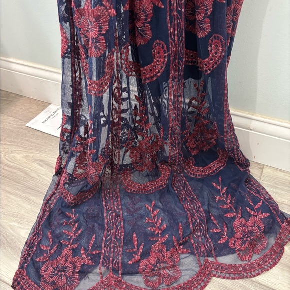 Altar'd State Navy and Red Floral Lace and Embrodisred Dress - Picture 6 of 7